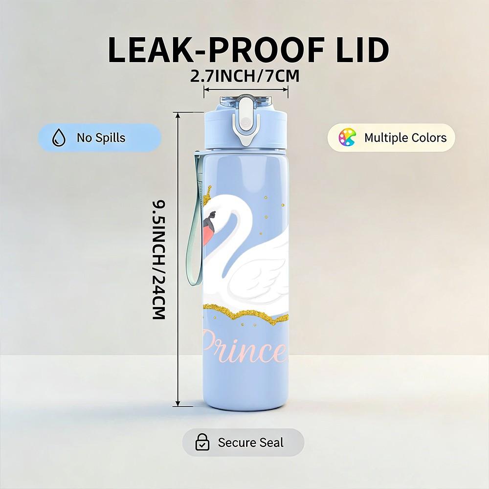 1PC Swan Princess Soft Art 750ml Color Plastic Sports Water Bottle Leakproof Flip Straw Lid Suitable for Sports Office Home Use