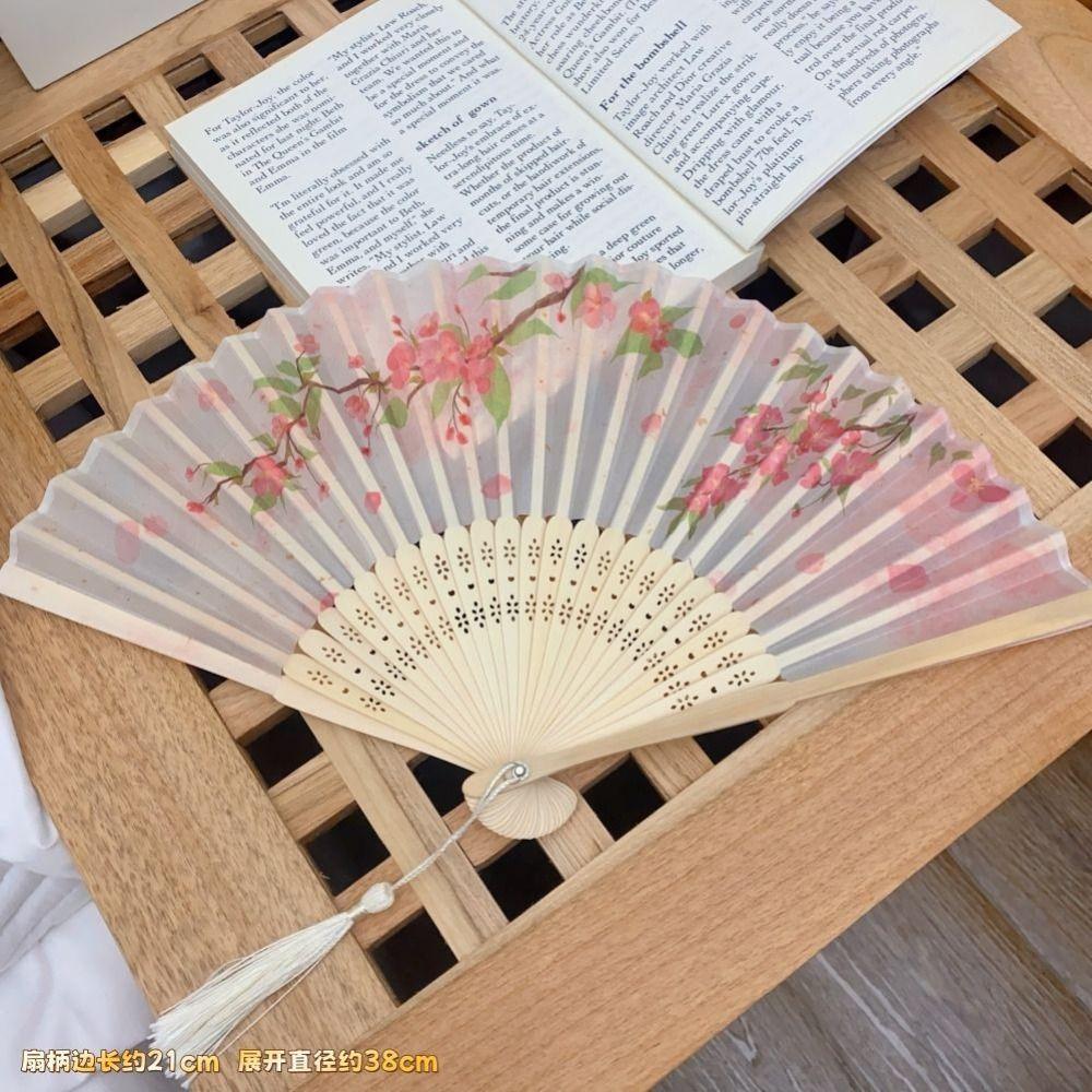 Silk Material Vintage Silk Folding Fan Bamboo Frame Dance Fan Elegant Hand Fan Dance Performance