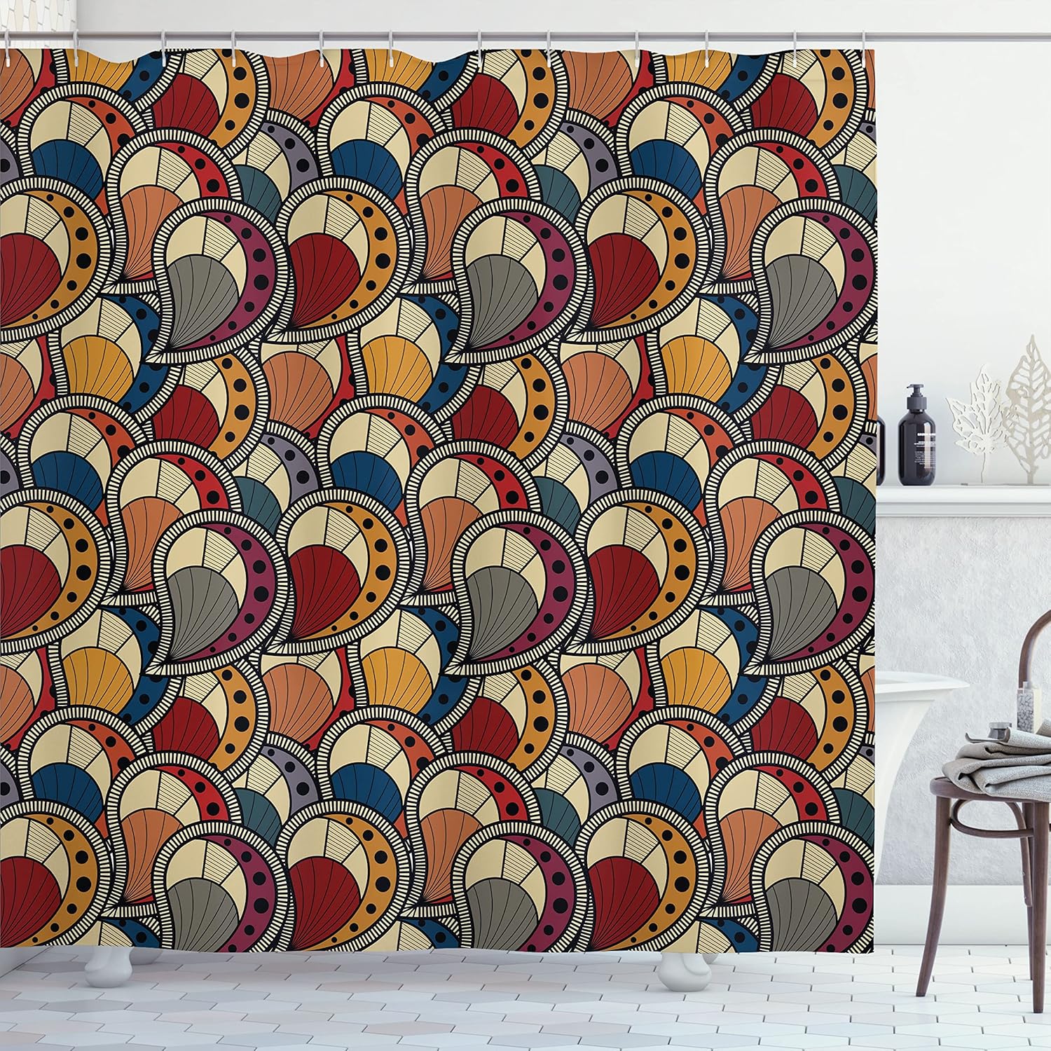 

Tribal Print Shower Curtain Vibrant Abstract Pattern Bathroom Decor African Inspired Art Bath Curtain Bohemian Style Home Design W60H190(CM)-1 Pcs