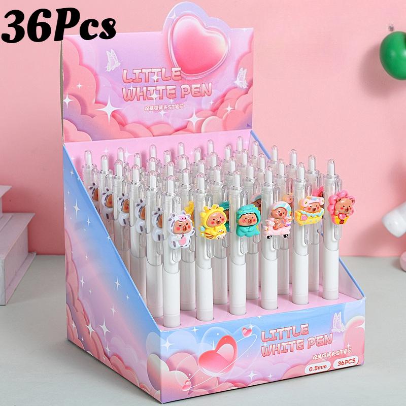

36 Pcs Cute Capibala Transparent Press Pen for Office Work, Brushing Questions, Signing Writing, Diaries, Notes, Student Classroom Prizes, Random style 36Pcs