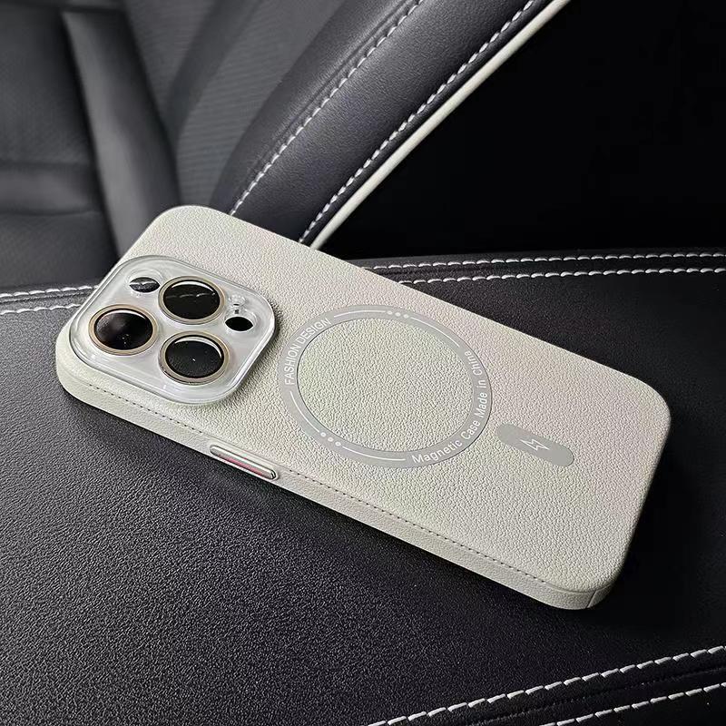 Lychee Leather Pattern Suitable for Apple 15 Mobile Phone Case IPhone 14promax Magnetic 13 Crystal Lens Full-inclusive Anti-fall