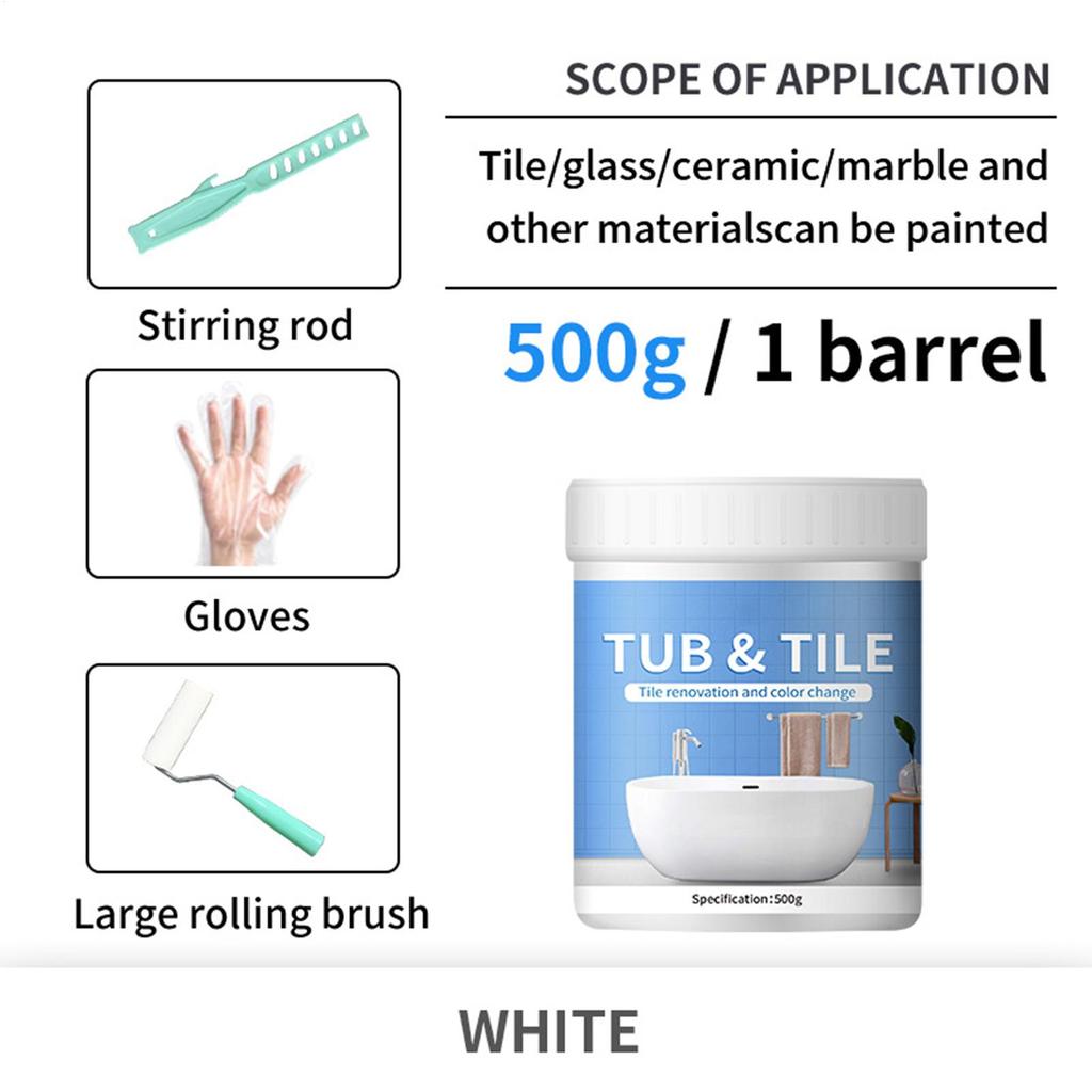 Kit Peinture Carrelage Salle de Bain 500g à Base d'Eau Sèche Rapidement Kit de Rénovation de Bain Kit Cache-Baignoire Blanc à Base d'Eau pour Baignoires Évier