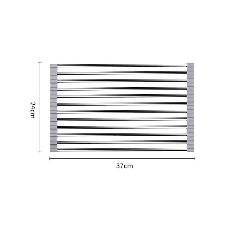 

Household Kitchen Stainless Steel Drain Curtain Foldable Dish Drainer Shelf Dish Holder Sink Roller Organizer Basket Racks Tool