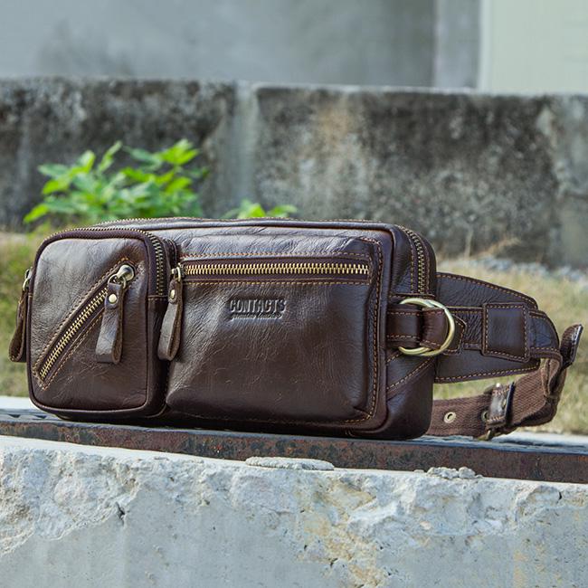 CONTACT'S Genuine Leather Mens Waist Pack For Men