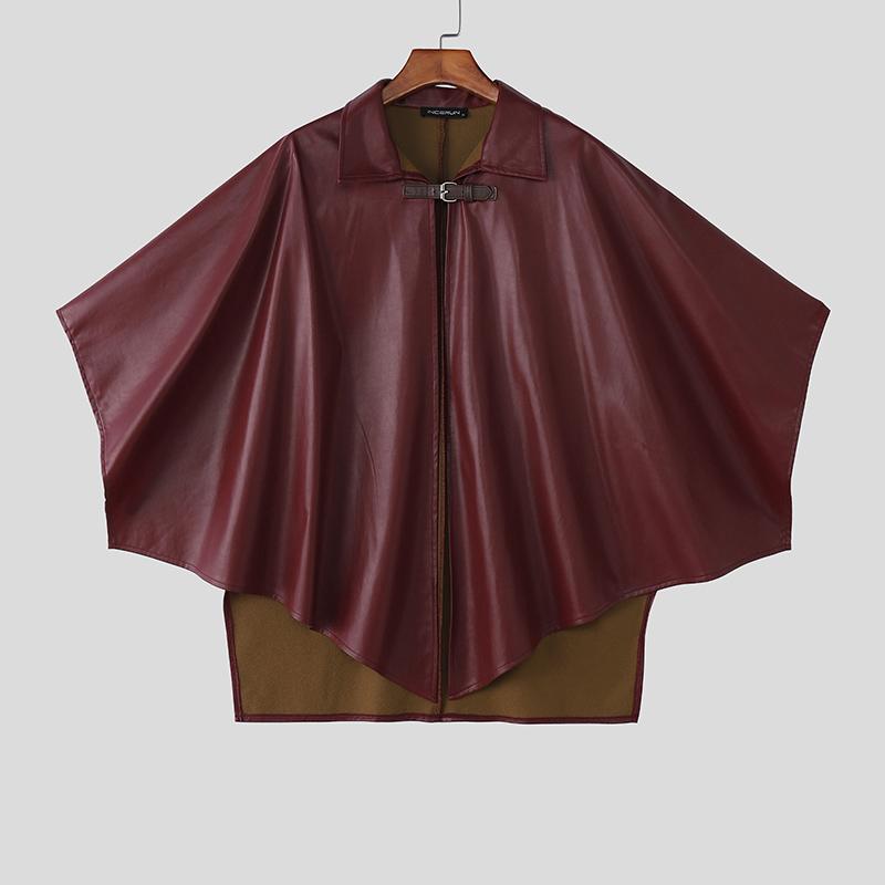 INCERUN Men Autumn Winter PU Leather Cloaks Casual Loose Warm Cape Coats