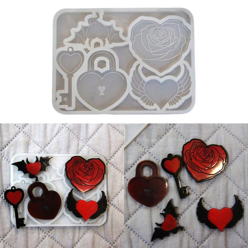 Diy diabo anjo asa amor rosa chaveiro silicone epóxi espelho molde diy pingente jóias artesanato molde para presente dos namorados