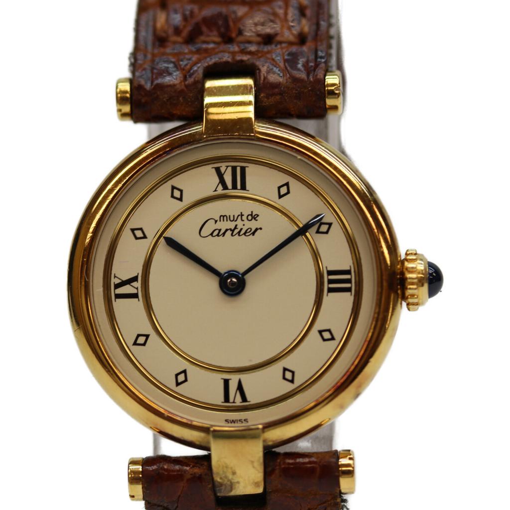 Cartier 925 Must Vendome Vermeil SM Kremowa Tarcza QZ Zegarki Skórzane Kremowy / ZłotyUżywany