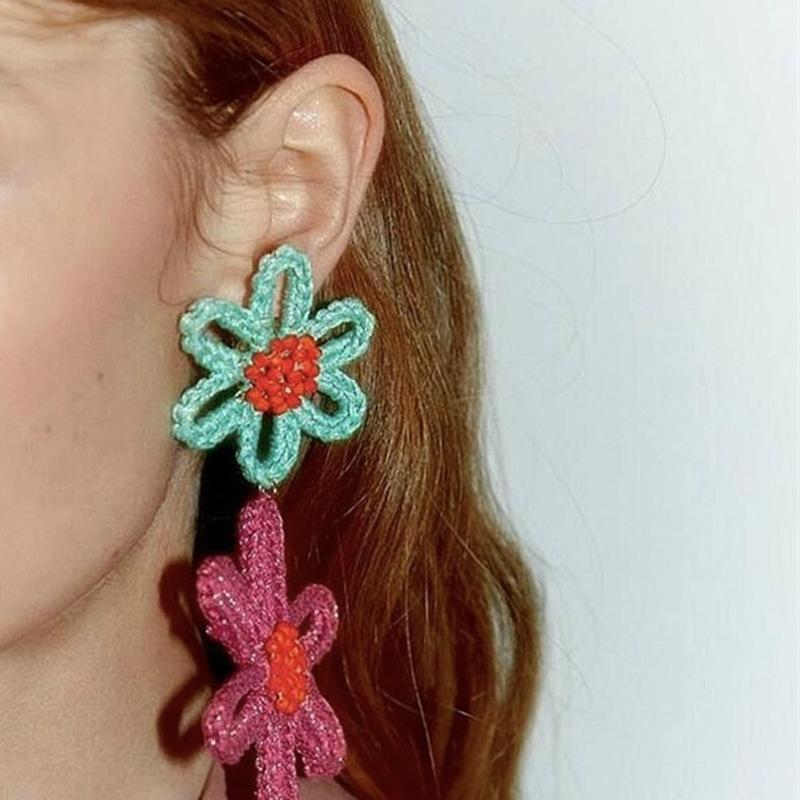 Woven Wool Wound Flower Stud Earrings Exaggerated Personality Earrings Versatile Temperament Earrings