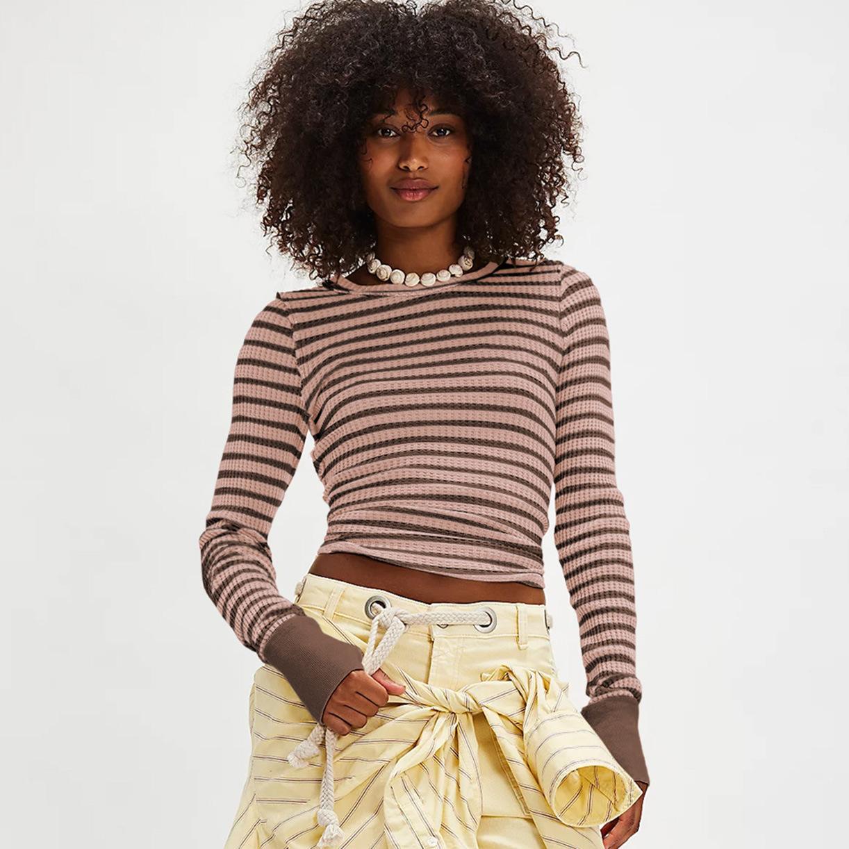 

Женские гранж-рубашки Y2k в полоску с длинным рукавом, рубашка в стиле харадзюку, топ для подростков, одежда 90-х в стиле фейри-гранж, уличная одежда XL розовый