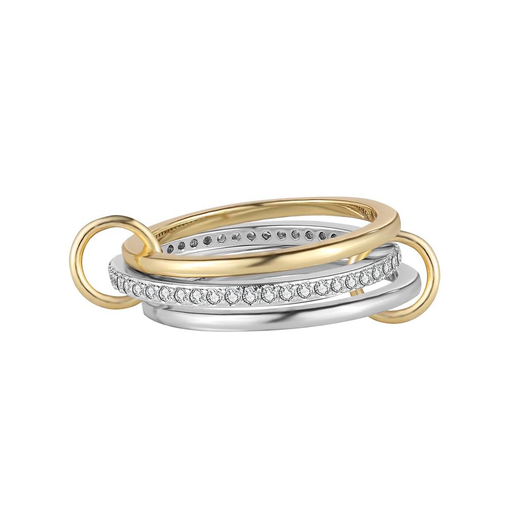 Fashion Gold And Silver Gold-Plated 4 Stackable One-Piece Thick Sparkling Zircon Rings For Women's Party Jewelry Rings