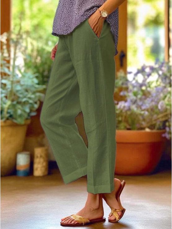 2026 Women's Loose Cotton Linen Elastic Waist Casual Pants with Pockets