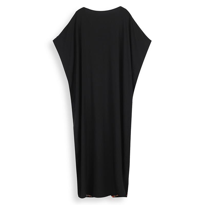 EDOLYNSA Black Vintage Embroidered Long Kaftan Casual V-neck Maxi Dress Summer Clothes Women Beach Wear Swim Suit Cover Up Q1490