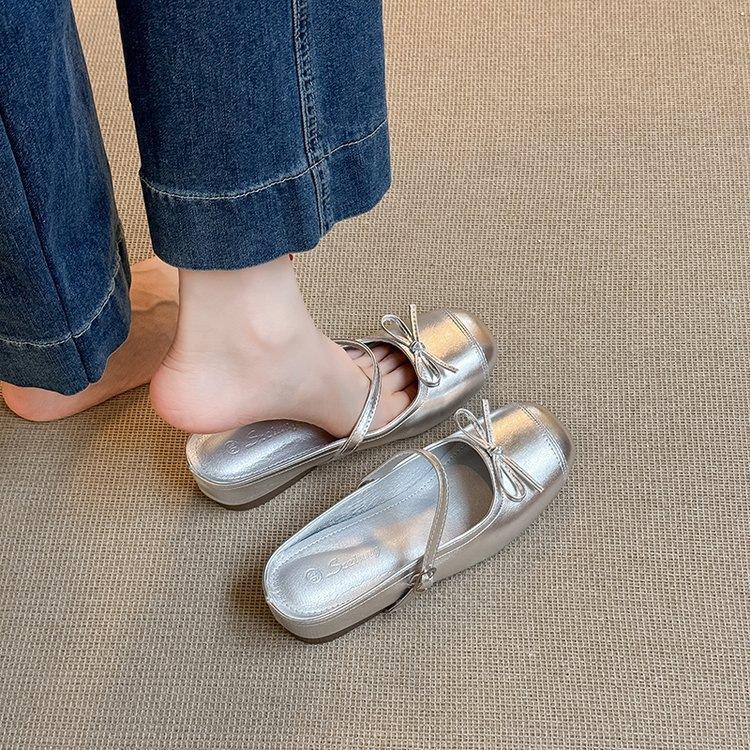 

2025 new inner height increase bow Mary Jane shoes ballet shoes French word with bag head half slippers women 40
