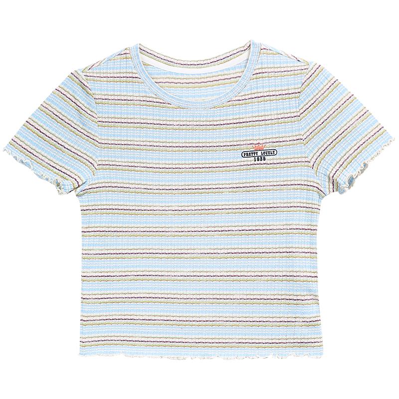 Betu Women s Striped Embroidered Short Sleeve T-Shirt XS