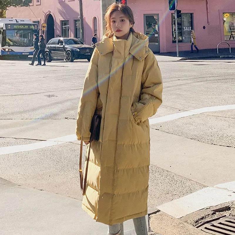 

Стеганая куртка осенне-зимняя корейская версия, свободная утягивающая зимняя куртка большого размера, длинная куртка выше колена XL