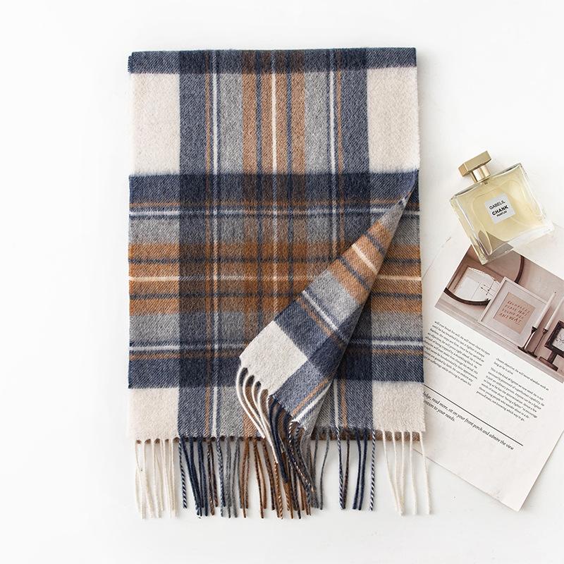 

Шарф в британском стиле для мужчин на зиму Высококачественный шарф из чистой шерсти в клетку Женский студенческий шарф Парный стиль 180*30cm