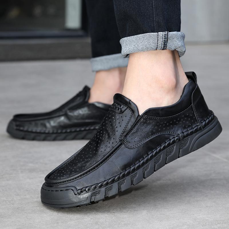 Men's Hollow Leather Shoes Handmade Moccasins Loafers Slip On Flats Walking Shoes