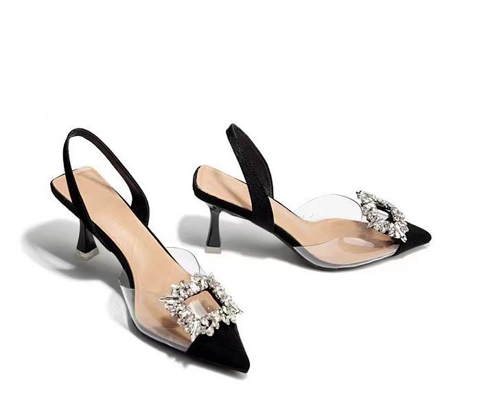 

Голый абрикосовый прозрачный квадратный пряжка сзади полые тонкие босоножки с острым носком на высоком каблуке для девушек 39 чёрный