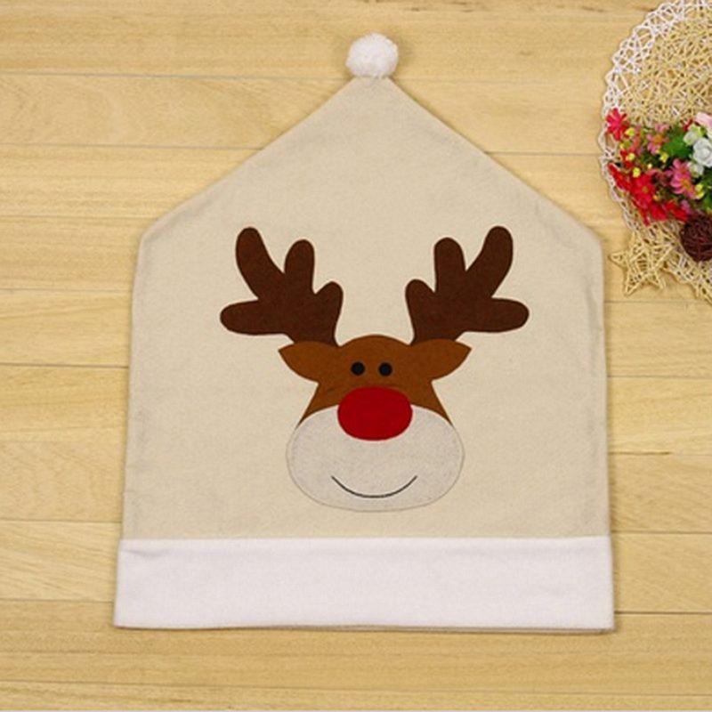 1PC Beige Christmas reindeer embroidered chair cover Christmas Home Decor Dinner Chair Xmas Cap Gifts Party Supplies