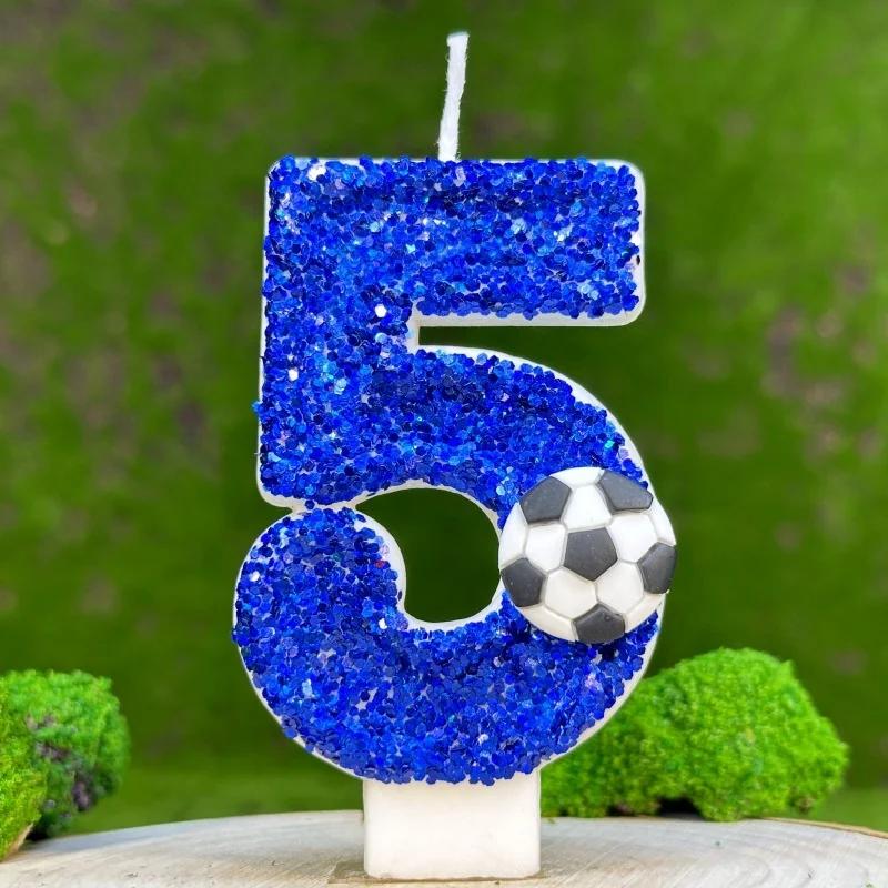 Blue Large Candles Football Birthday Decoration Gifts Children For Guests Candle Number Boy Halloween Party Memories Lamp Candle