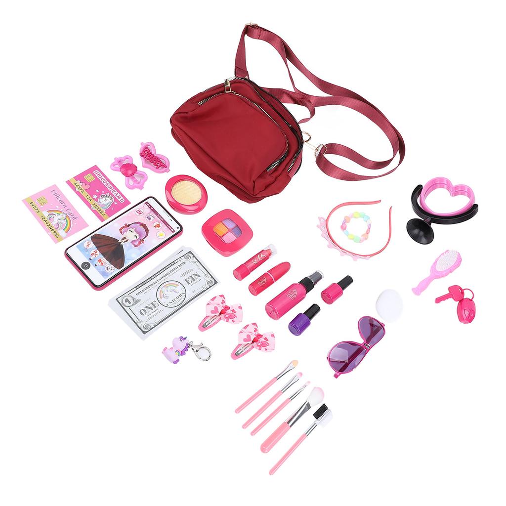 34pcs Kids Makeup Toy Kit Lipstick Eyeshadow Nail Polish Pretend Makeup Kit with Carry Bag for