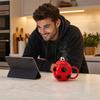 Soccer Ceramic Mug, 400ml Football Shaped Cup with Lid, Black White Hexagon Sports Drinkware for Home Office, Fan Gifts