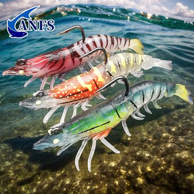 1pc/3pcs Luminous Soft Bait Prawn Fishing Lure with Pre-rigged Fishing Jigs For Bass Trout Walleye Freshwater Saltwater