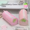 Cute Cream Strawberry Polka Dot Pink Pencil Case Student Stationery Storage Bag For Back To School Pen Supplies Gift