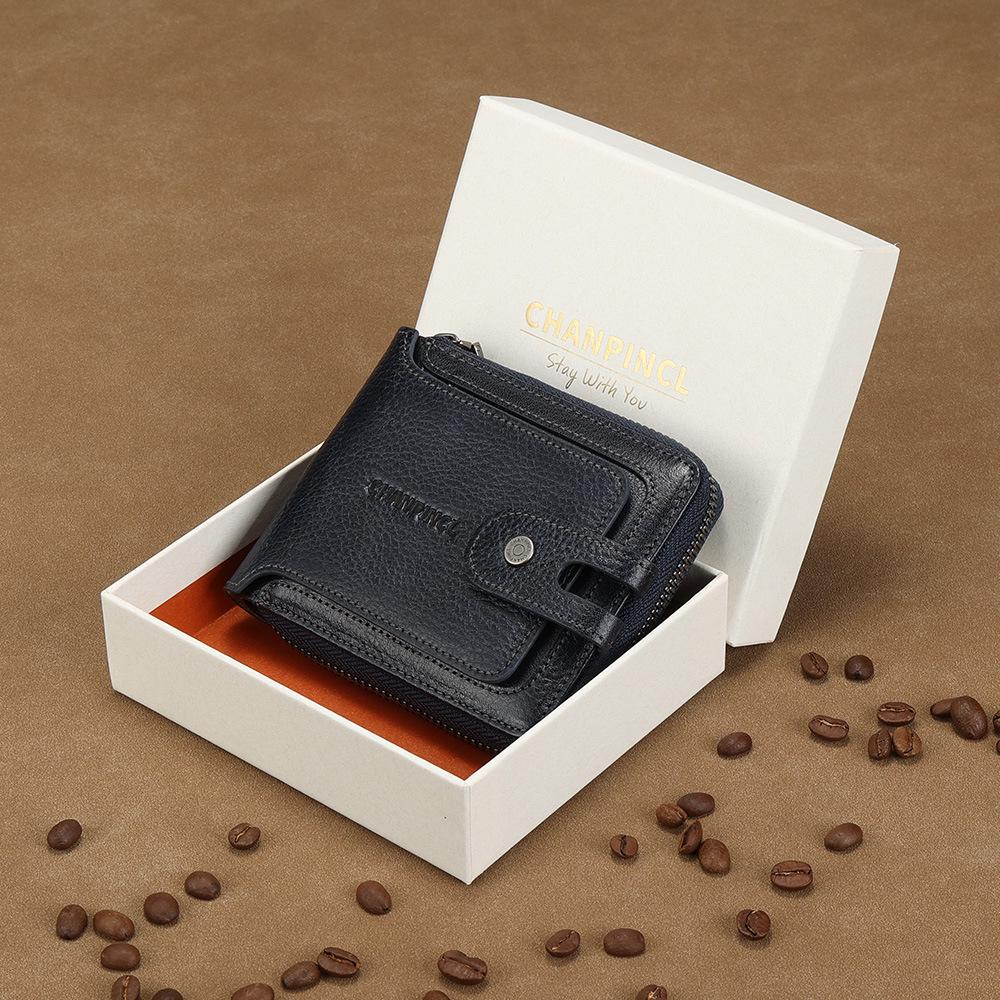 Men's Leather Wallet with Buckle and Zipper - Multifunctional, Coin Pocket Included