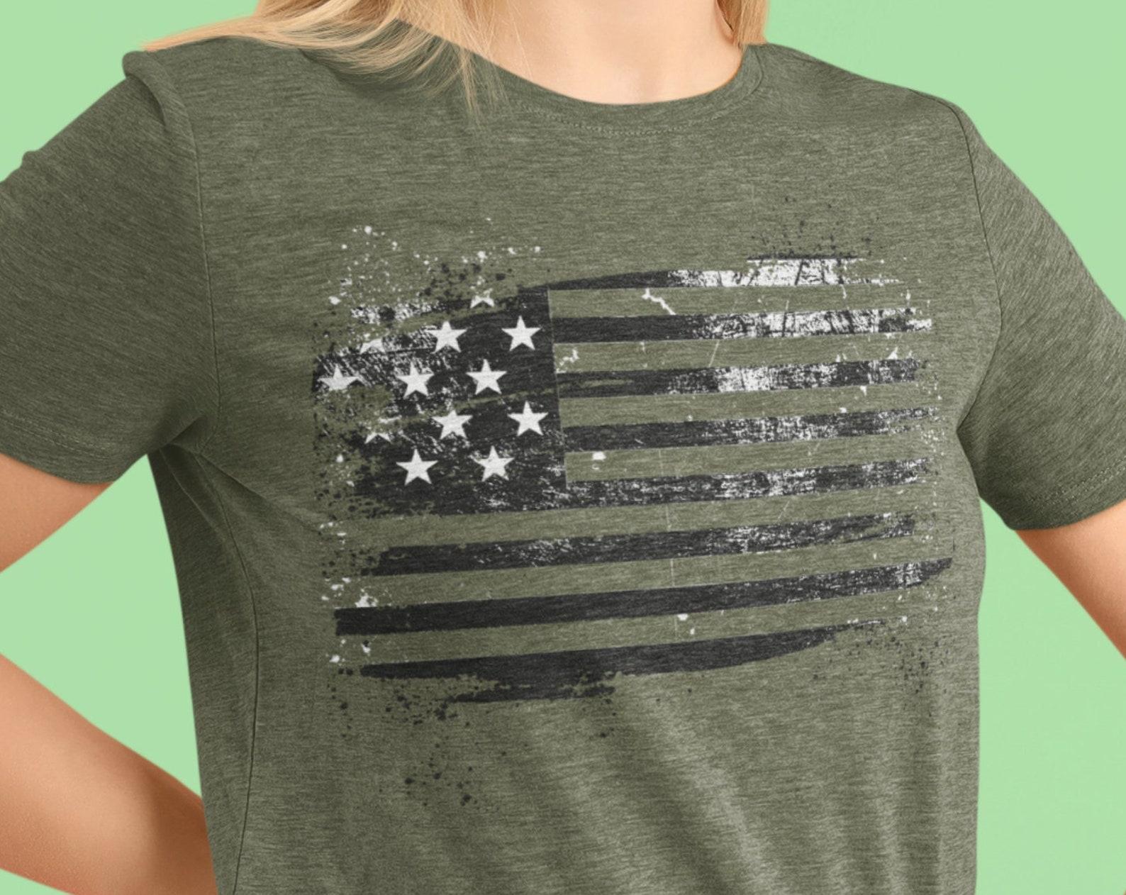 USA Flag Unisex T Shirt, Patriotic American Tee, Army Style, 100% Cotton, USA Flag Distressed Design T Shirt M