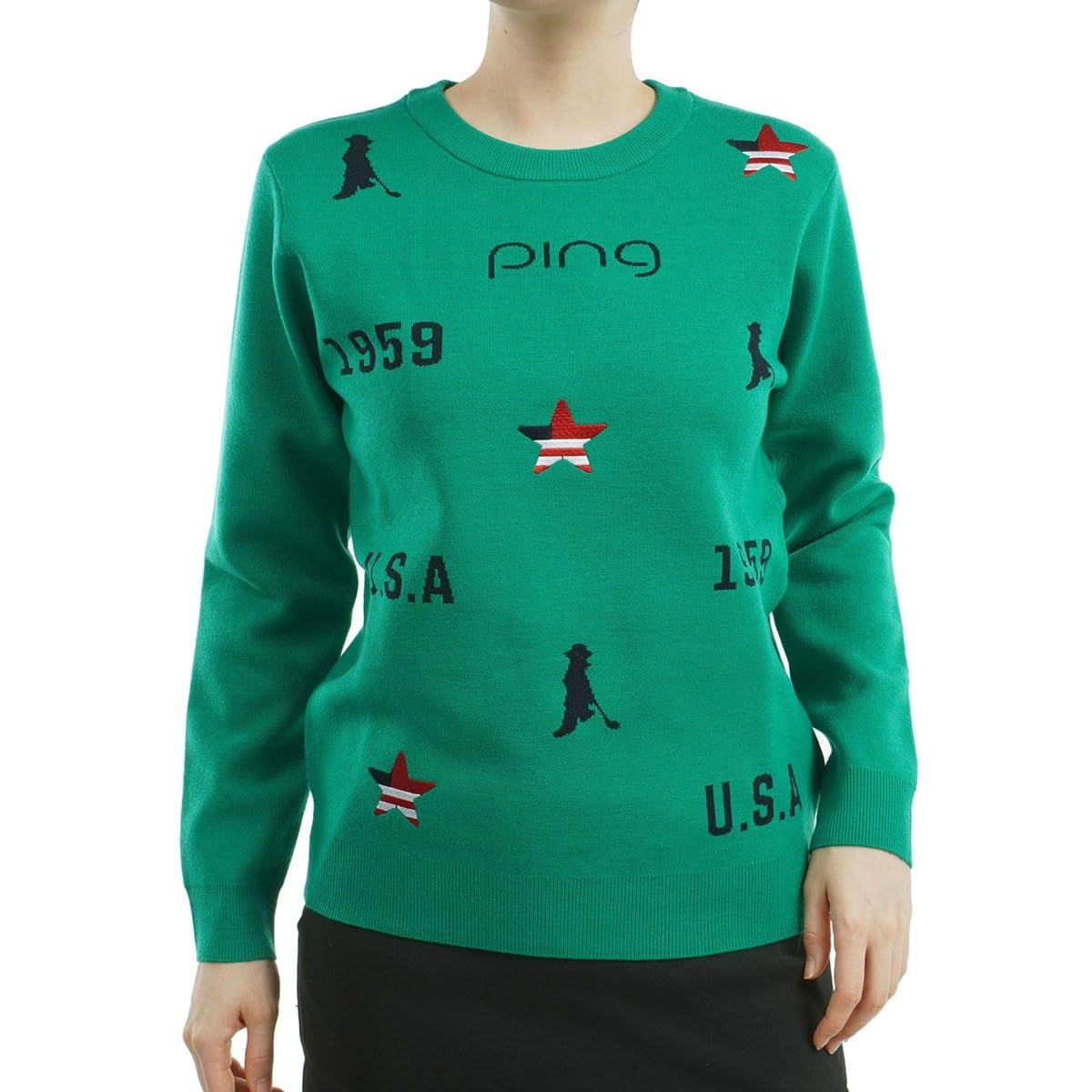 

Crew Neck Knit USA Golf Sweater S [Pin Apparel] Women s (Warm, Pattern) / / 622-4270900 140_Green