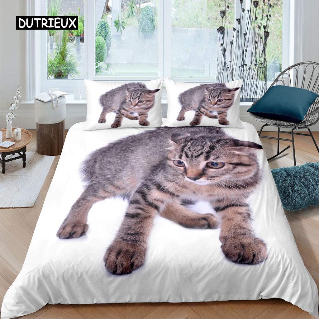 3D Digital Printing 2/3pc Animal Cat Pattern Quilt Cover Pillowcase Double Bed Set Cover Quilt Soft Microfiber Bedding Set