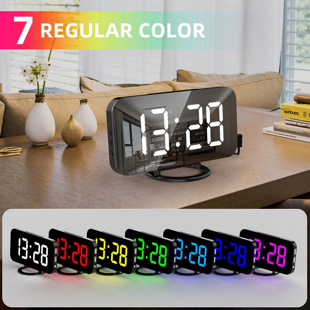 Digitaler Wecker mit dynamischem RGB-Licht, dimmbare Helligkeit, einstellbare Schlummerfunktion, USB