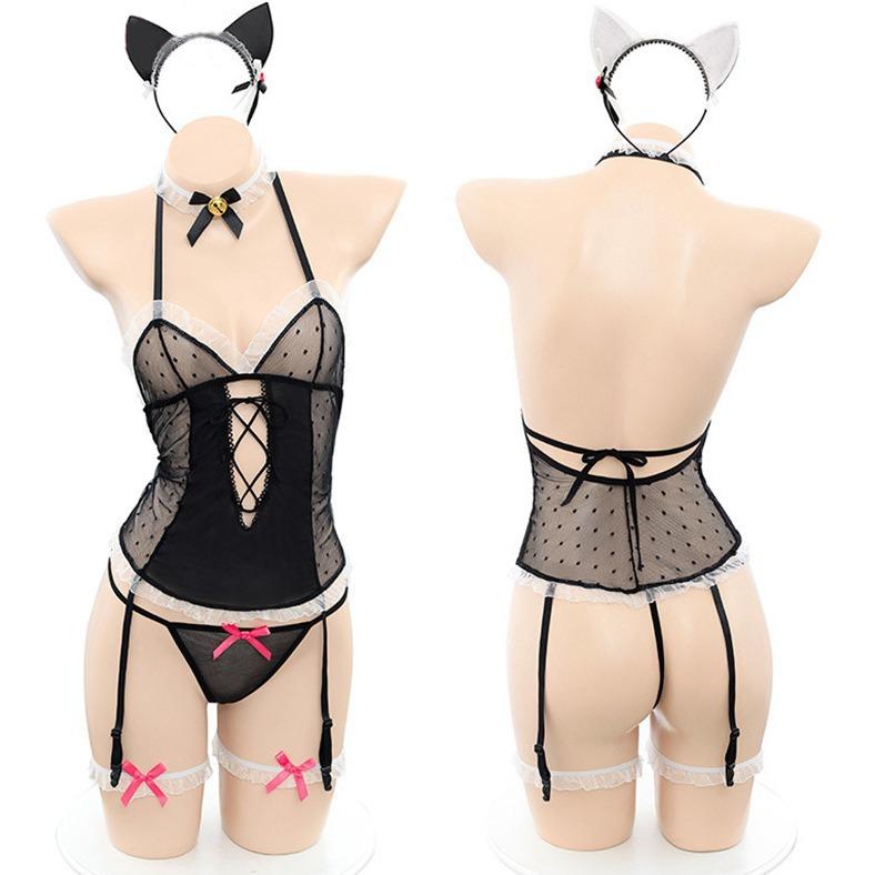Sex Underwear Cross-border Sexy Transparent Backless Perspective Cat Woman Cosplay Suit Uniform Temptation Free