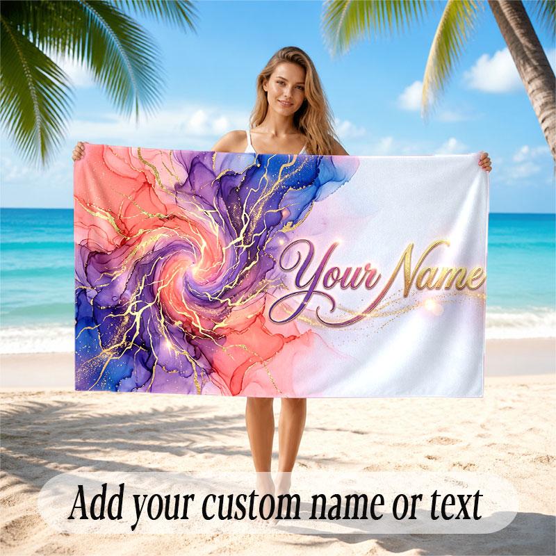 Neon Colorful Theme Soft Beach Towel Personalized Custom Name Text Towel Portable for Beach Pool Travel