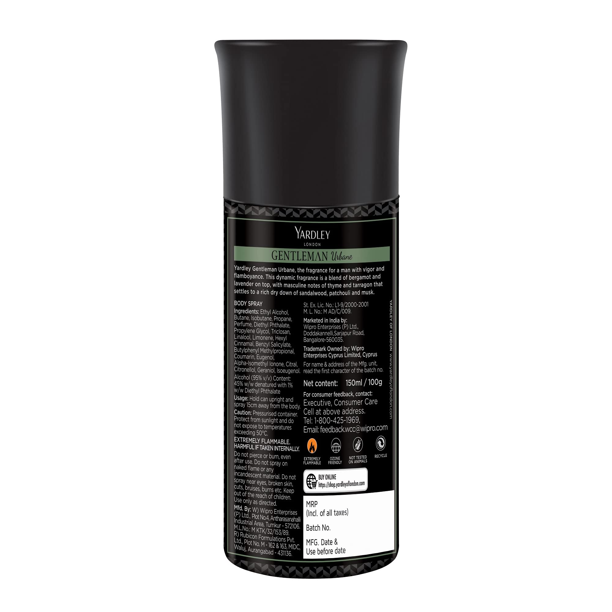 Спрей для тела Yardley Gentleman Fresh Urbane для мужчин, 150 мл