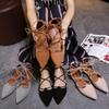 Módní Sexy Křížově Vázané Gladiátorské Letní Boty Dámské Špičatá Špička Výřezy Plochá Šněrovací Baleríny Římský Styl Boty Velké Velikosti 43