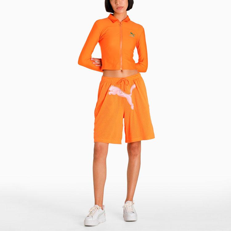 Puma X Dua Lipa Kolaborace Velké Logo Síťované Rovné Nohy Ležérní Sportovní Šortky Dámské šortky Oranžová 536636-86