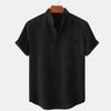 Men's Cotton and Linen Stand-up Collar Short-sleeved Solid Color Shirt Casual Cardigan Men's Shirt
