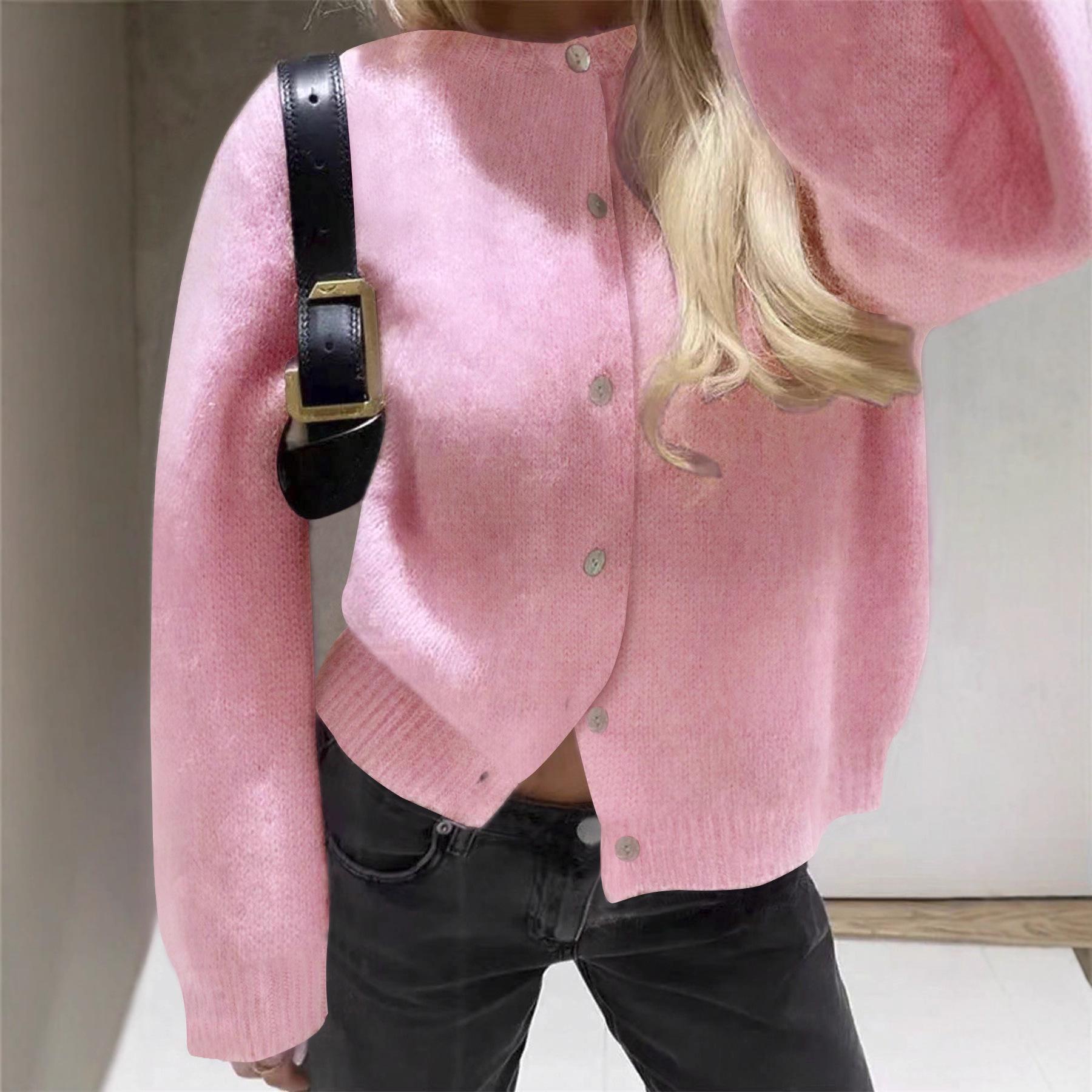 

Европейский и американский женский кардиган с длинным рукавом - Коллекция Весна, Осень, Зима 2025 - Вязаная верхняя одежда свободного кроя M розовый