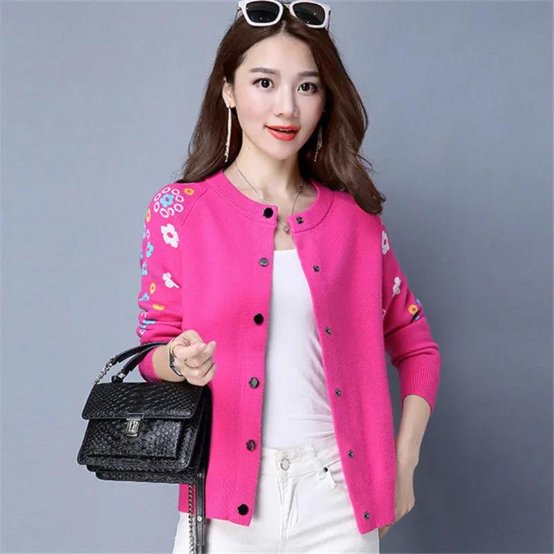 Versione coreana autunnale e primaverile del Cardigan Maglione Corto Largo Maglione Sciarpa da Donna Ricamata Giacca Versatile