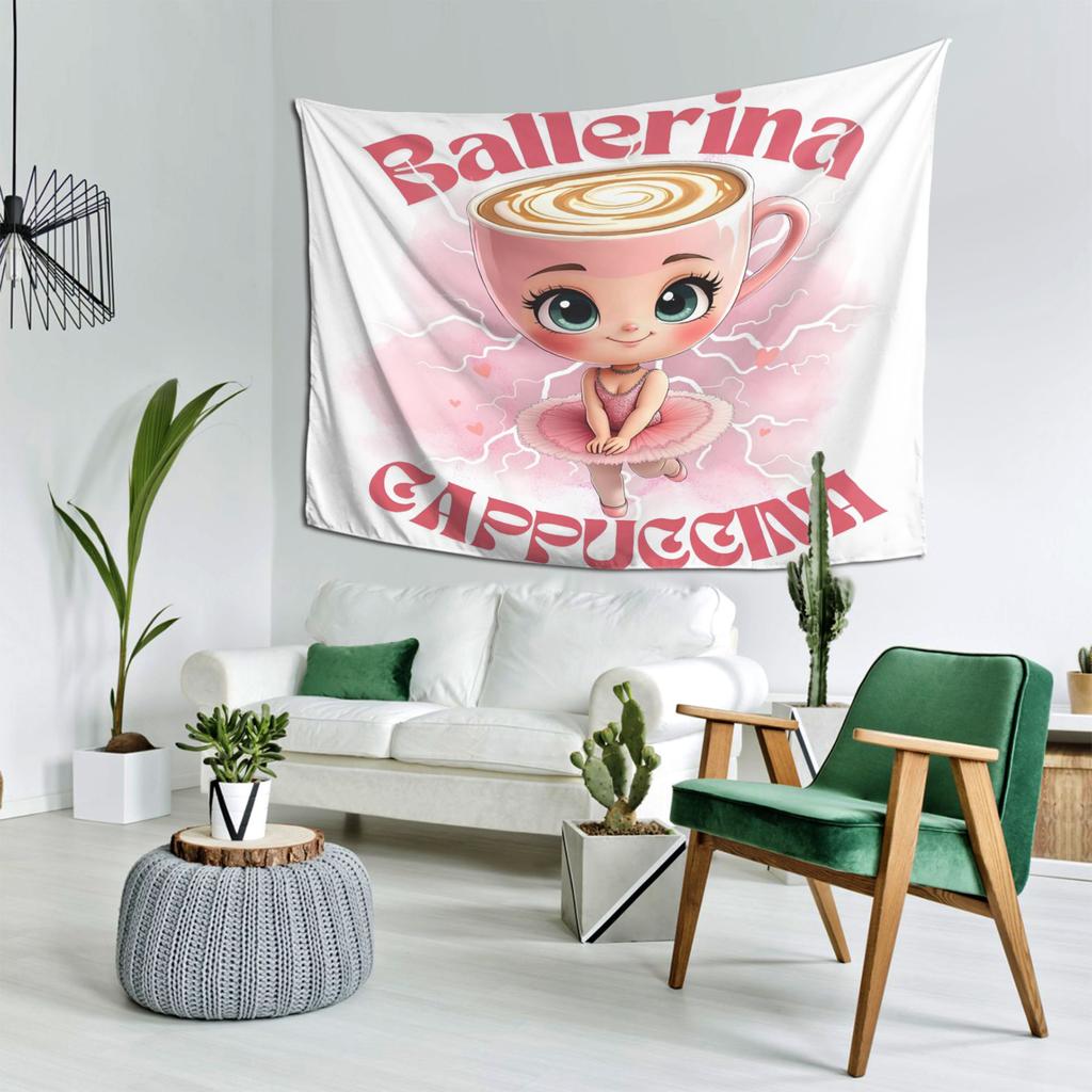 Ballerina Cappuccina Tapestry Coffee Cup Wall Hanging Decor for Living Room Bedroom Kitchen for Coffee Lovers Birthday