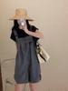 French Summer Women's Slim Korean Style Wide-Leg Casual Overall Shorts