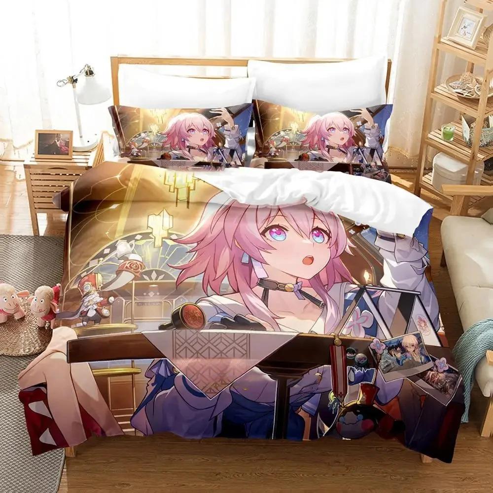 Anime Honkai Star Rail Bedding Set Duvet Cover Bed Set Quilt Cover Pillowcase Comforter King Queen Size Boys Adult Bedding Set