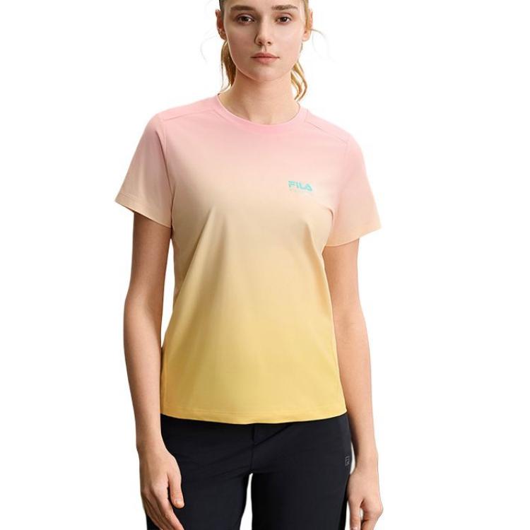 FILA Athletics Fashion Trendy Unique Versatile Gradient Color Logo Short Sleeve T-Shirt Women T-Shirts A11W527116F-ZA