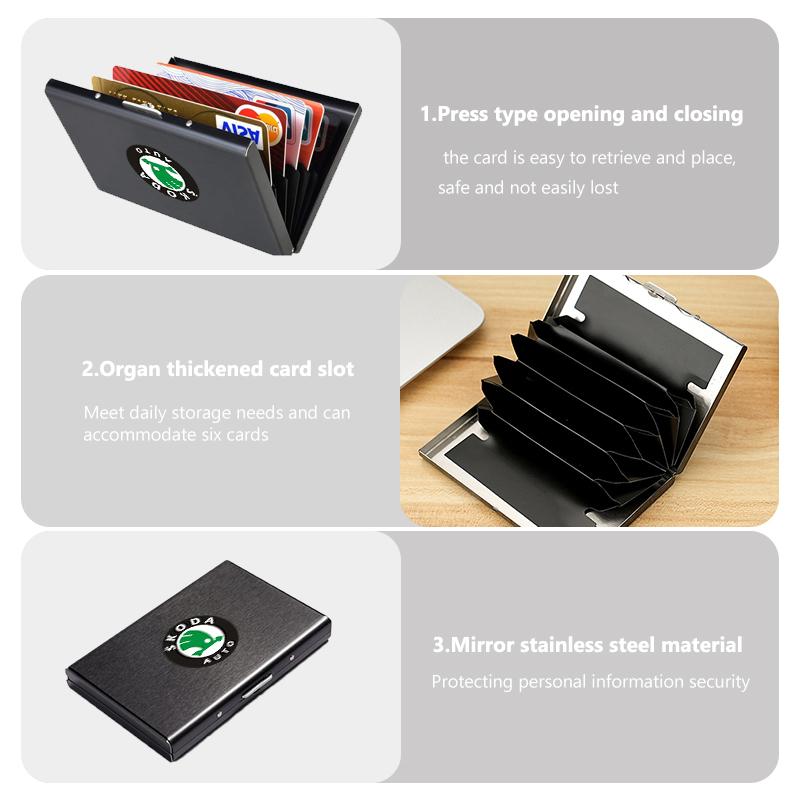 For Skoda Car Metal Credit Card Holder Wallets ID Card Holder Case Pop Up Wallet Fabia Kamiq Superb Scala Enyaq-iV MK3 VisionS kyvc74