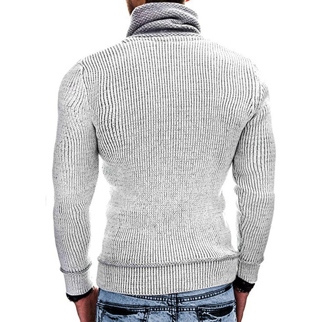 Men's Casual Solid-color Patchwork Style Long-sleeved Sweater, Men's High-neck Pocket Knitted Sweater