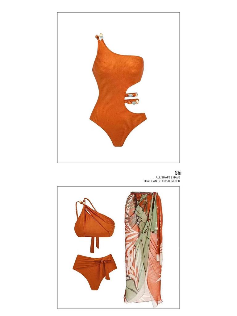 2023 Orange Sexy Sling Bikini & Sun Protection Long Dress Set