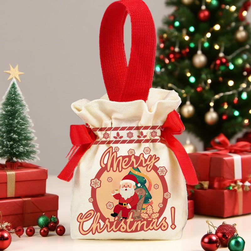 1-5pcs Christmas Drawstring Candy Bag New Year Gift Bags Party Gift Pouch Holiday Treat Sack Reusable Festive Favor Bag for Kids