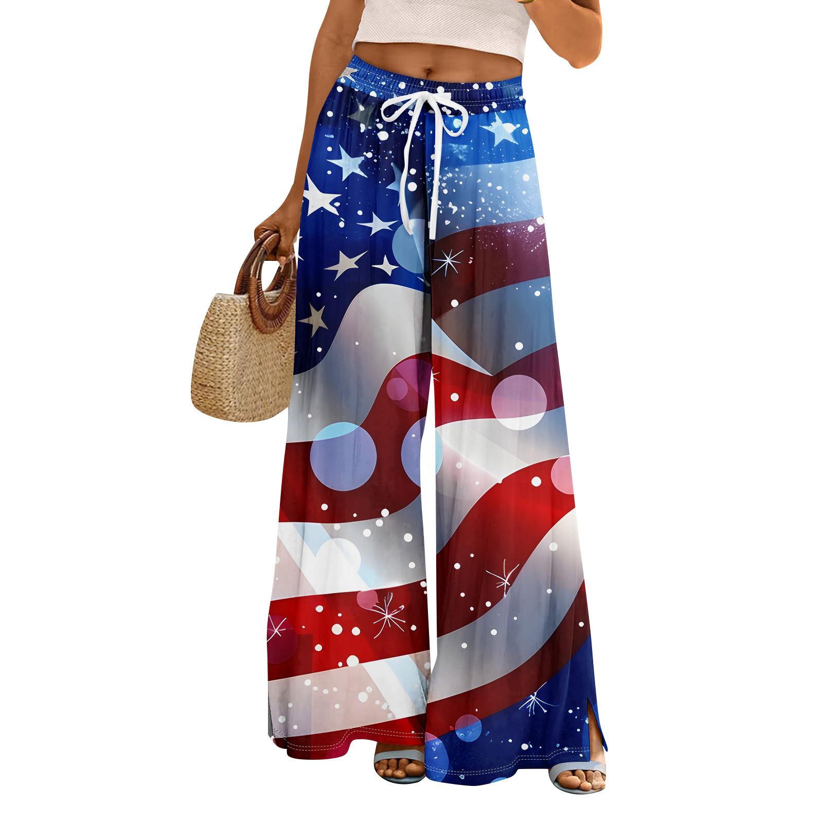 

Женские летние брюки-палаццо в стиле бохо с высокой талией, широкие повседневные брюки с принтом и карманами M